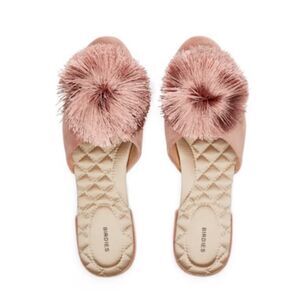 Birdies The Songbird MulePom Pom Blush Pink Shoes Slippers Velvet Size 8